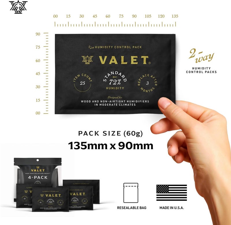 VALET 72% Two-Way Humidity Packs for Wood Container, 4-Pack, 60g Each, Prevents Leaks and Controls Moisture with Natural Craft Paper Design, Resealable Bag - Image 2